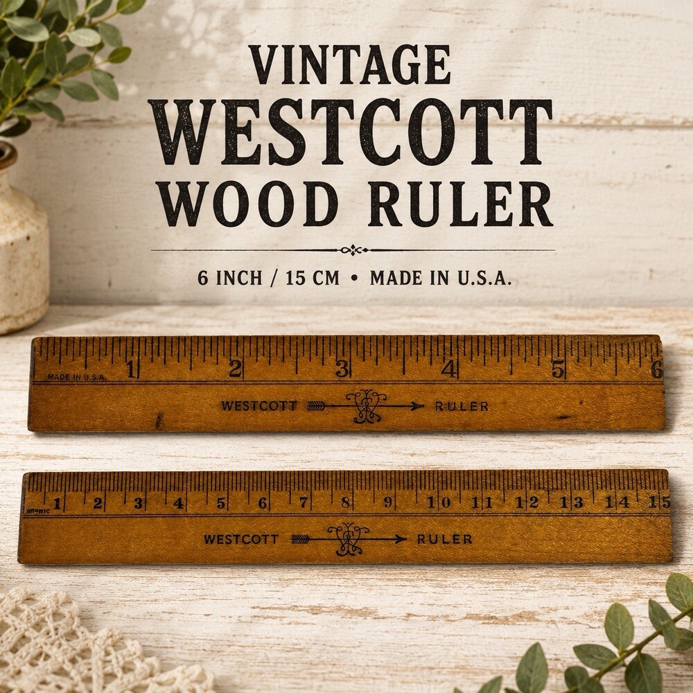 Vintage Westcott 6” Wood Ruler Made in USA Old Logo Inch Metric 15cm